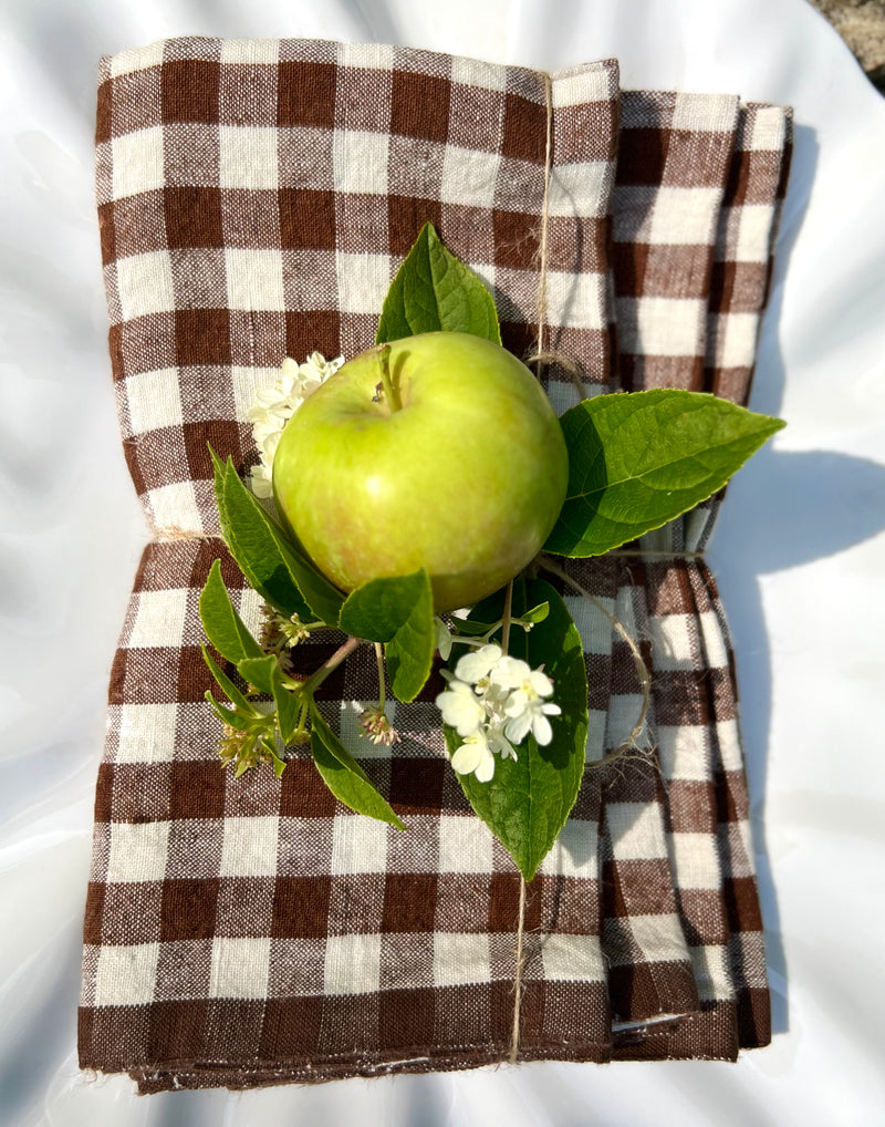 Belgian Linen Napkins in Chestnut Brown Plaid by Caravan Set of 4