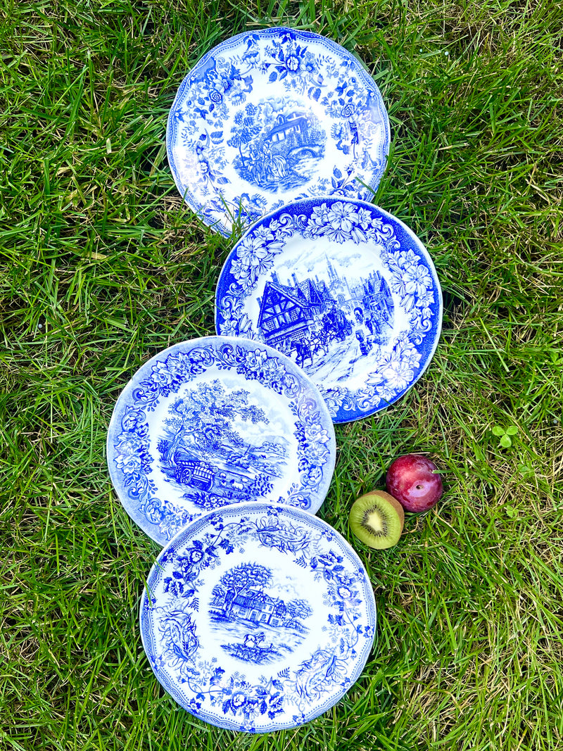 Vintage Blue and White Ironstone Salad Plates made in Italy set of 4