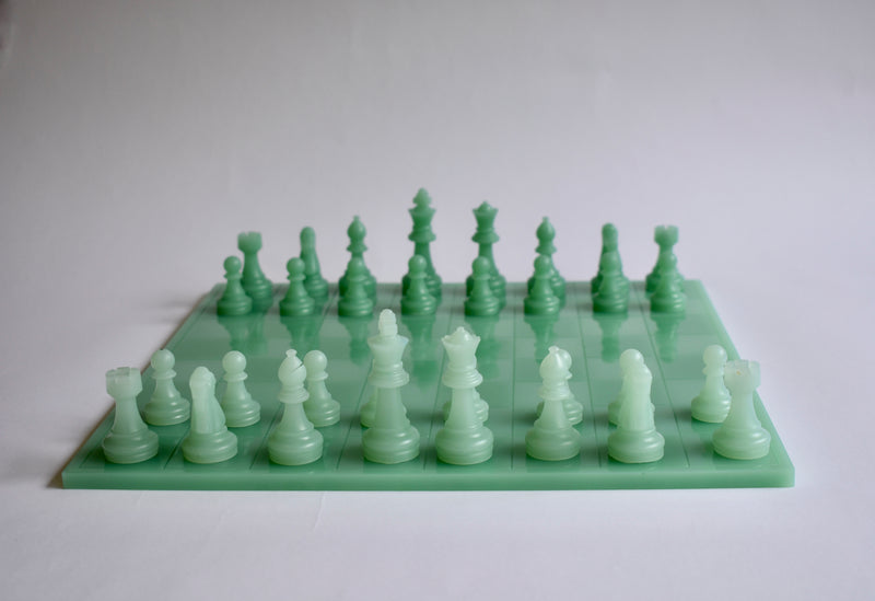 Handmade Chessboard Set in Jadeite Green