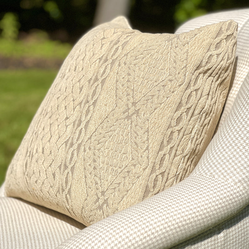 NEW! Luxe Clark Cable Tan and Griege Square Pillow
