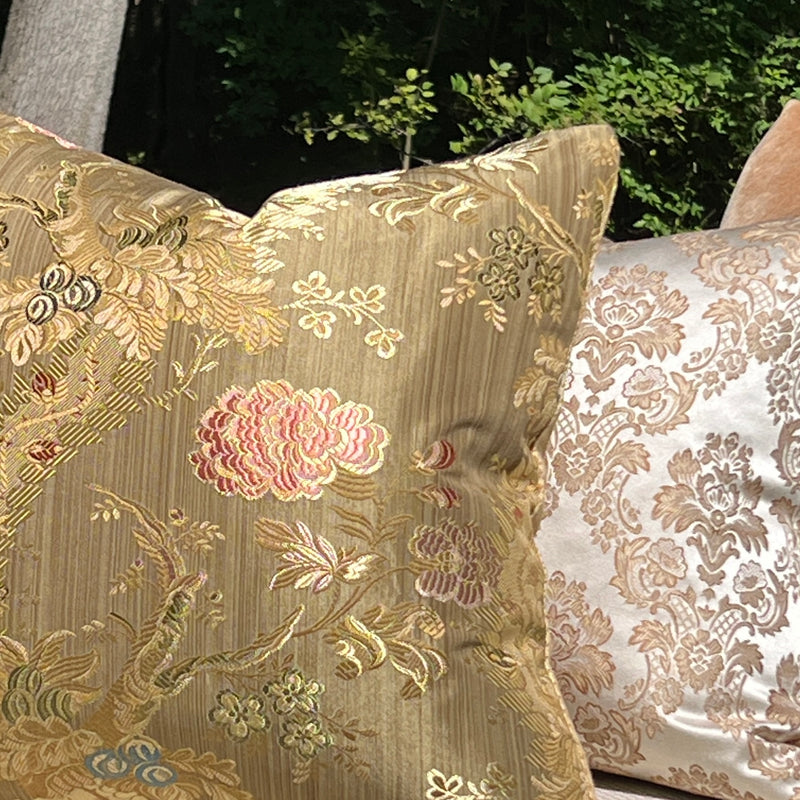 Just Reduced! Golden Caramel Chinoiserie and Houndstooth Isla Reversible Designer Pillow by Dovecote Home