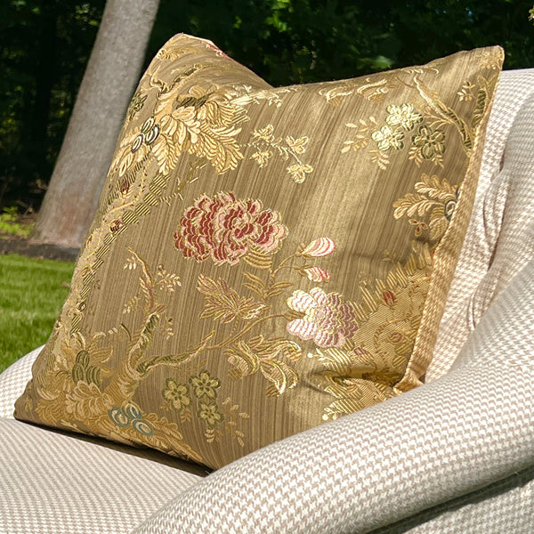 Last Call! Golden Caramel Chinoiserie and Houndstooth Isla Reversible Designer Pillow by Dovecote Home