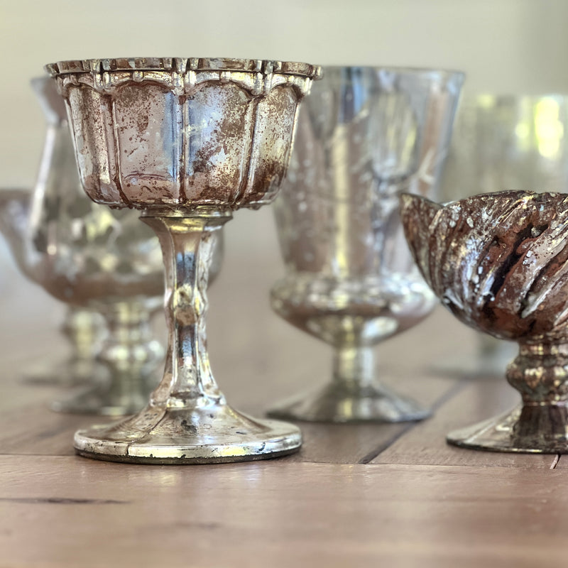 Premium Luxury Weight Mercury Glass Tabletop Decorative Vessels in Assorted Shapes and Sizes