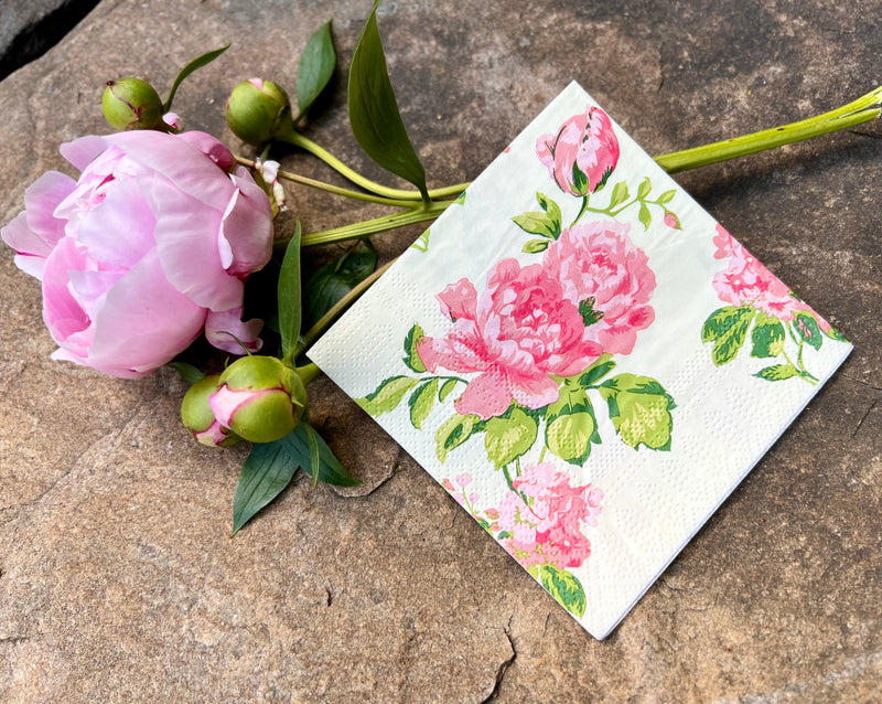 Pink Floral Peony Paper Cocktail Napkins