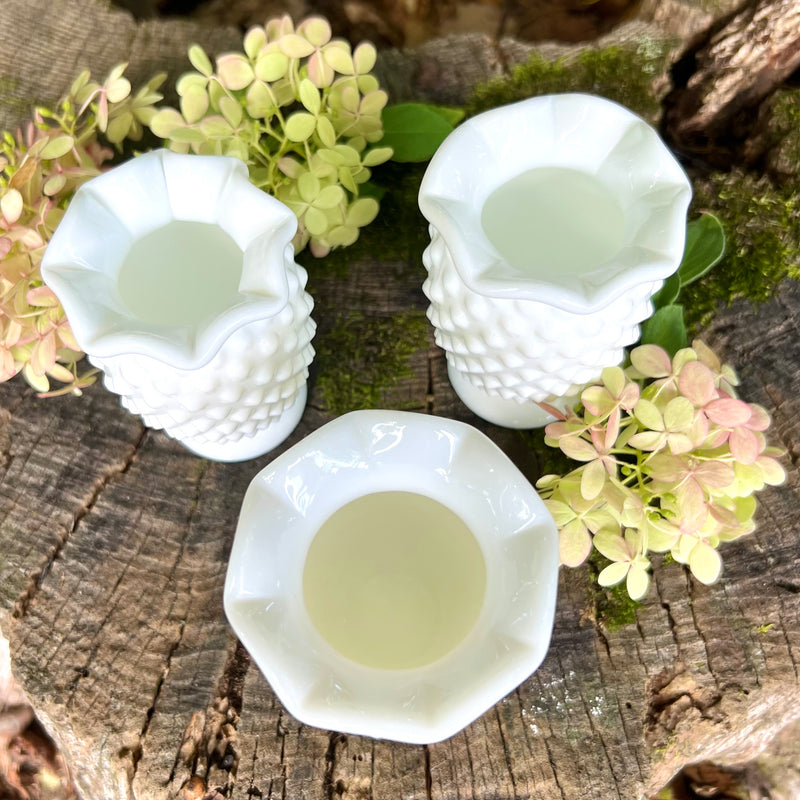 Vintage White Hobnail Milk Glass Vases Set of 3
