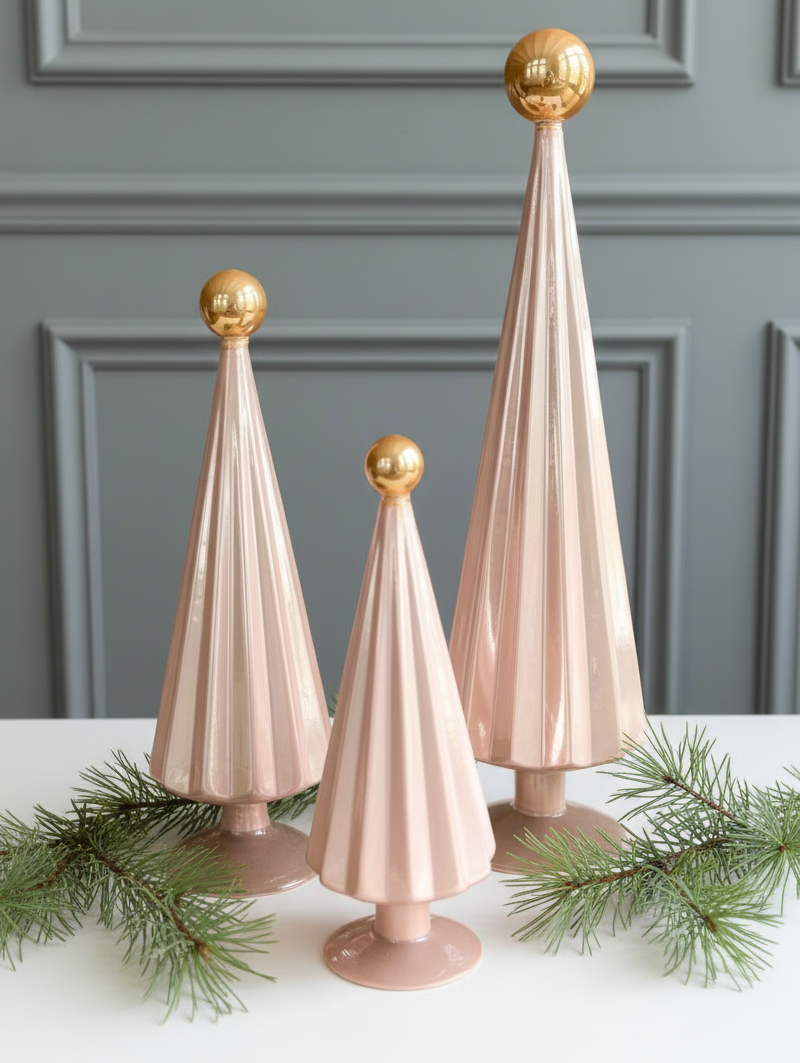 Pink pleated glass trees