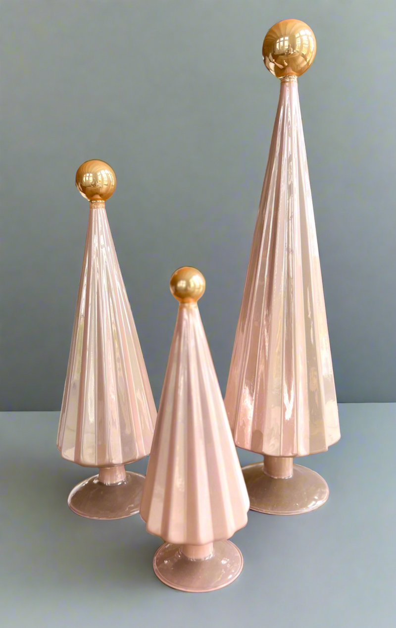 Pleated Glass Trees in Light Blush Pink Set of 3