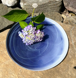 Alabaster glass platter in blue and white swirl 