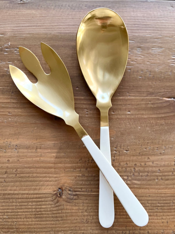 Gold salad servers with resin