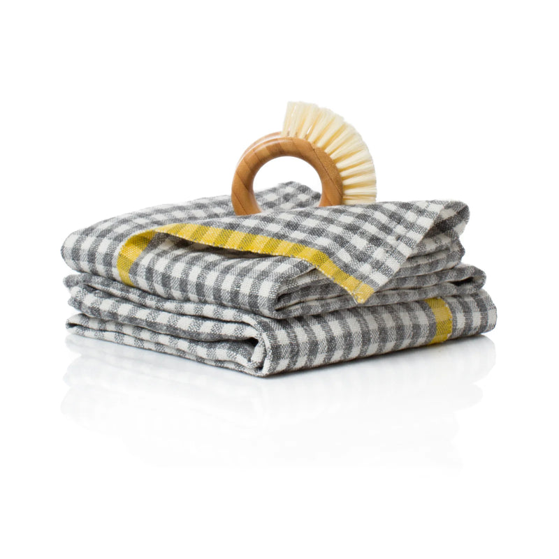 Gingham Linen Tea Towel in Gray & Dijon by Caravan