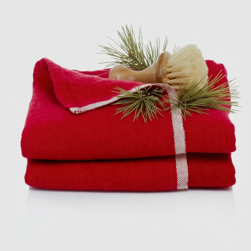 Linen tea towel in red