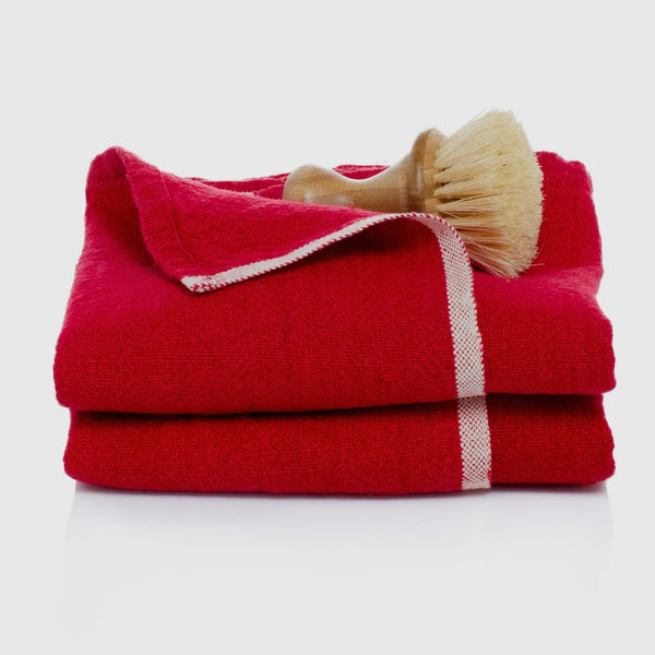 Linen tea towel in red