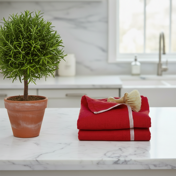 Chunky Linen Tea Towel in Red