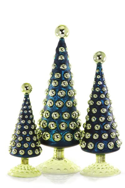 Hobnail Glass Trees in Blue Set of 3 NEW!
