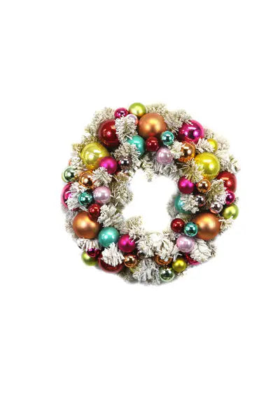 Flocked Multi Color Ball Wreath in Gold