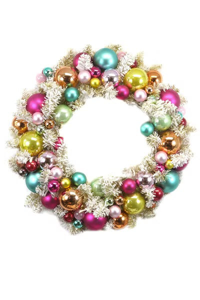 Flocked Lit Ball Wreath in Gold