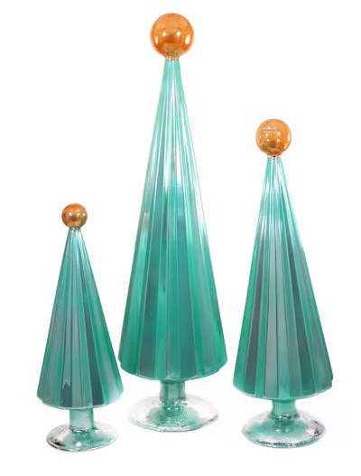Pleated Glass Trees in Mint Green Set of 3