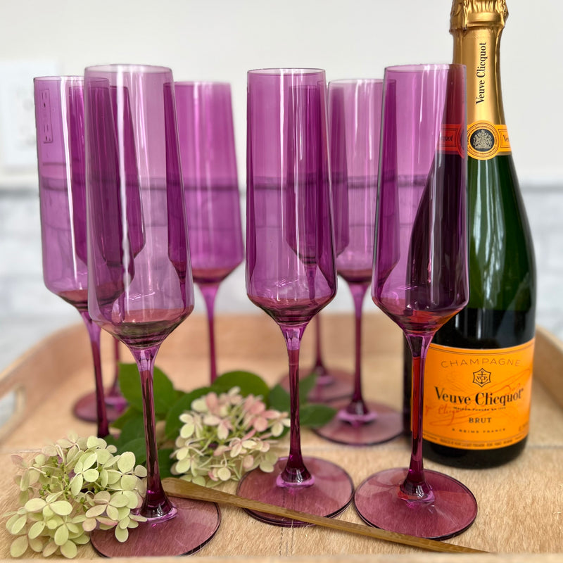 Plum Champagne Flute Glasses Set of 8