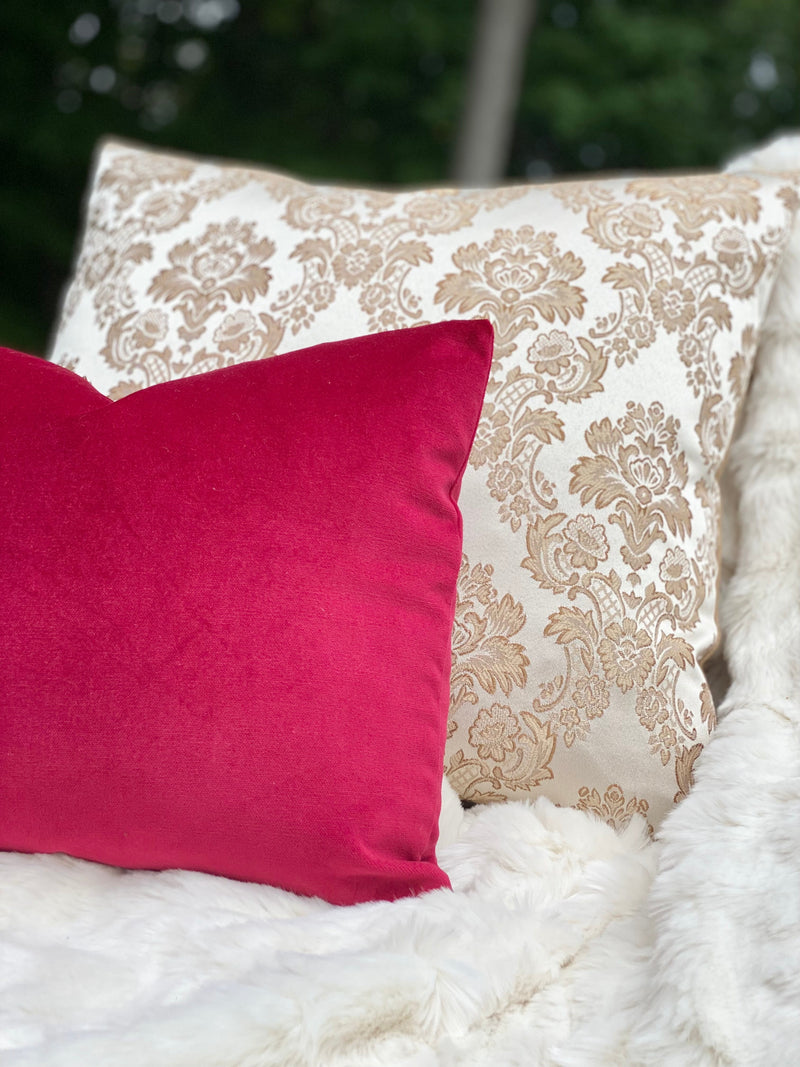 Berry Red Velvet Designer Lumbar Pillow