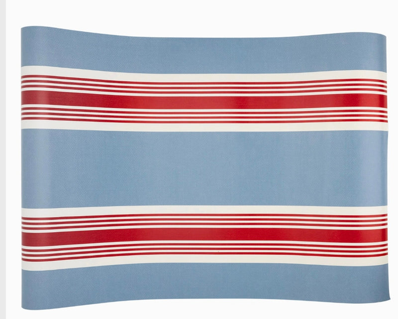 Paper table runner in blue and red 