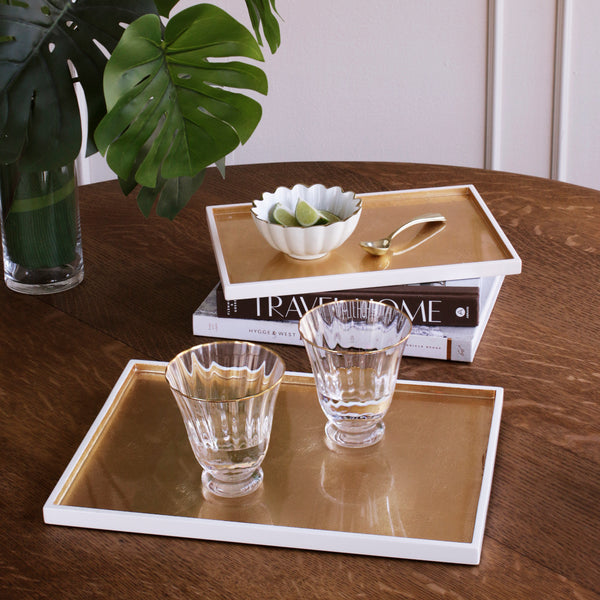 Rectangular Lacquered Gold Trays Set of 2