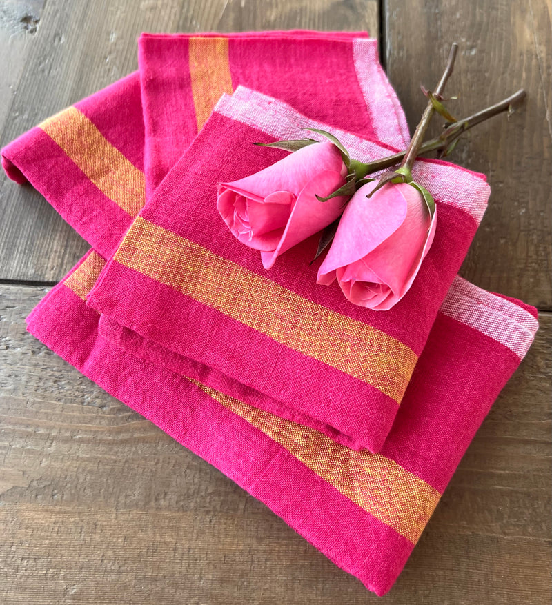 Stonewashed Linen Napkins Set of 4 in Fuchsia Pink