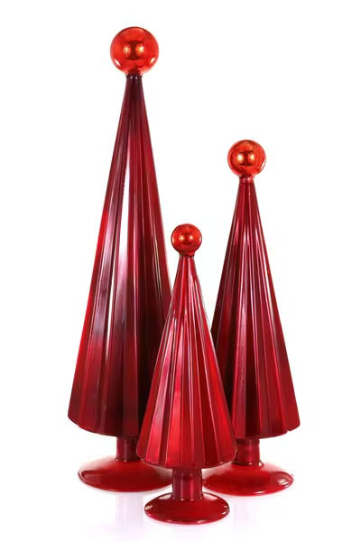 Pleated Glass Trees in Crimson Red of 3 Almost Gone!