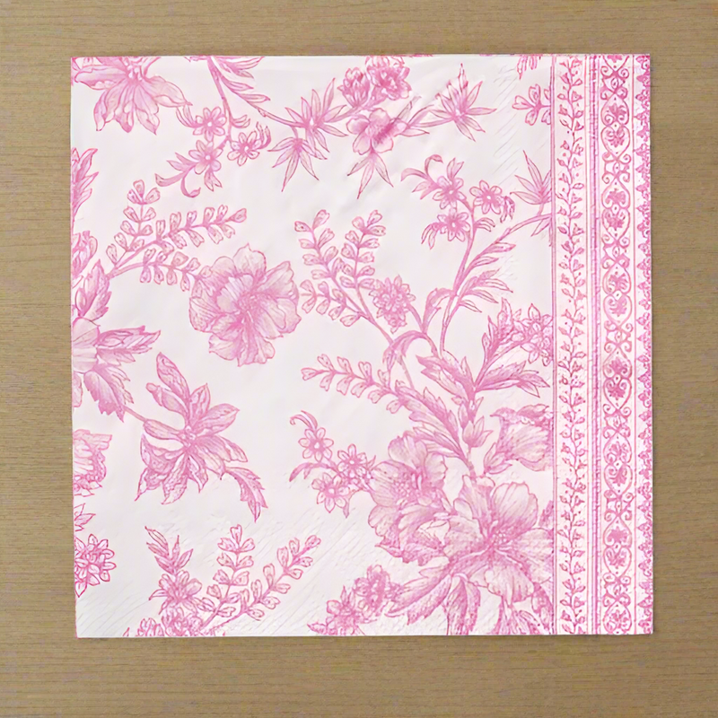 pink and white toile paper napkins