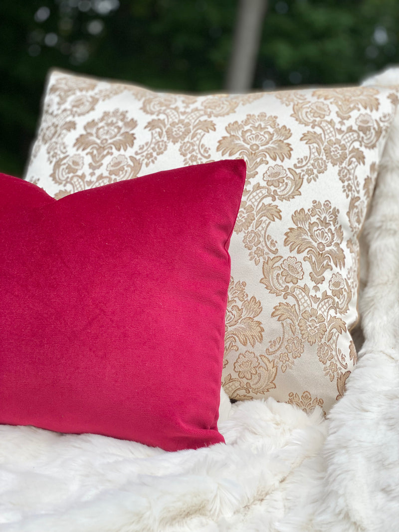 Just Reduced! Bridgerton Creamy Ivory & Toffee Damask Designer Pillow by Dovecote Home