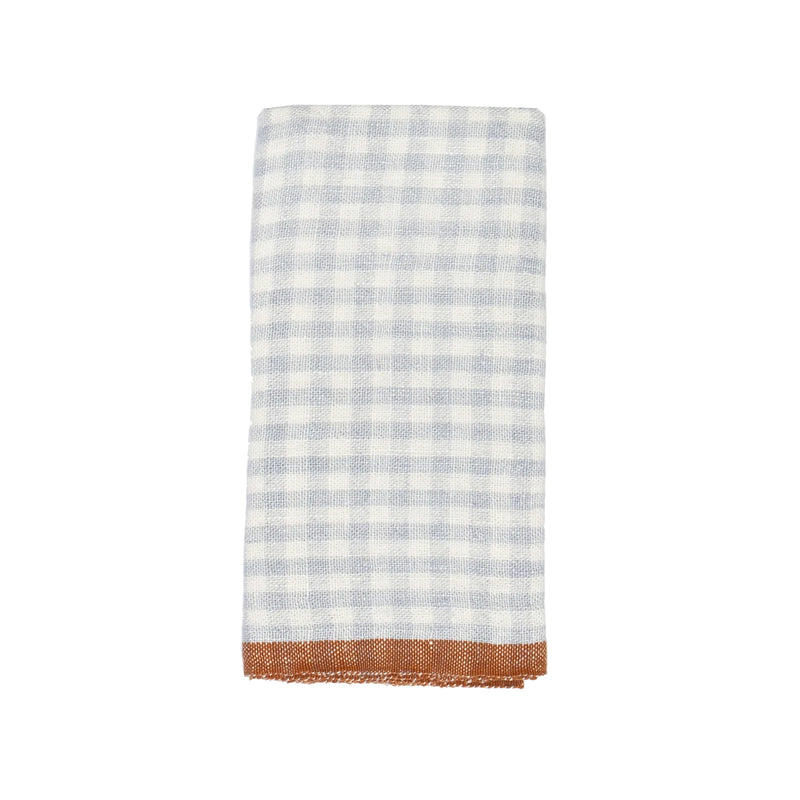 Gingham Linen Tea Towel in Blue Gray & Cinnamon by Caravan