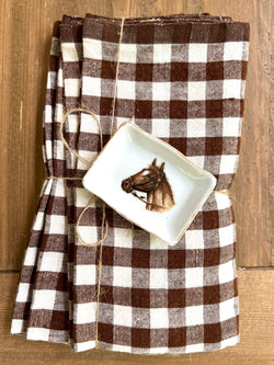 Belgian linen napkins in brown plaid