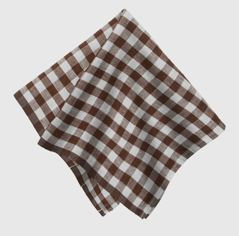 Belgian Linen Napkins in Chestnut Brown Plaid Set of 4