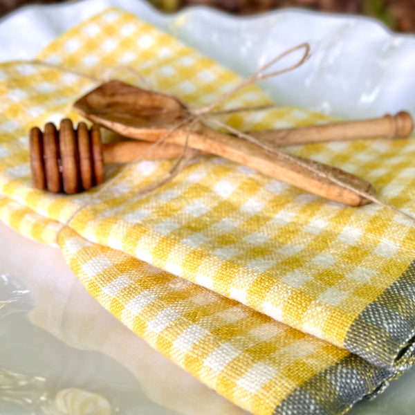 Gingham linen tea towel 