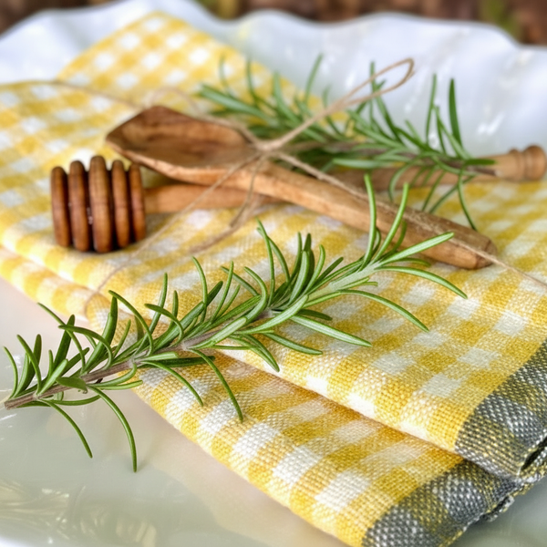 Gingham linen tea towel