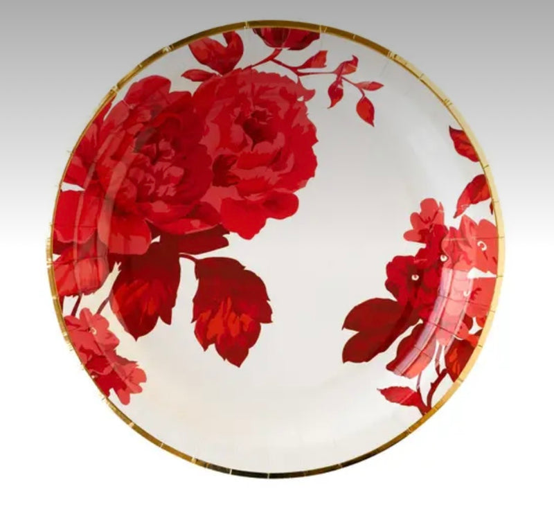 Red floral paper plates 