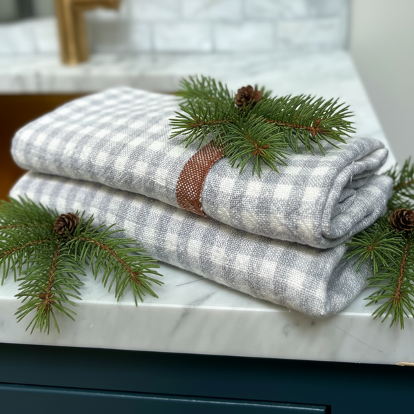 Gingham linen tea towel