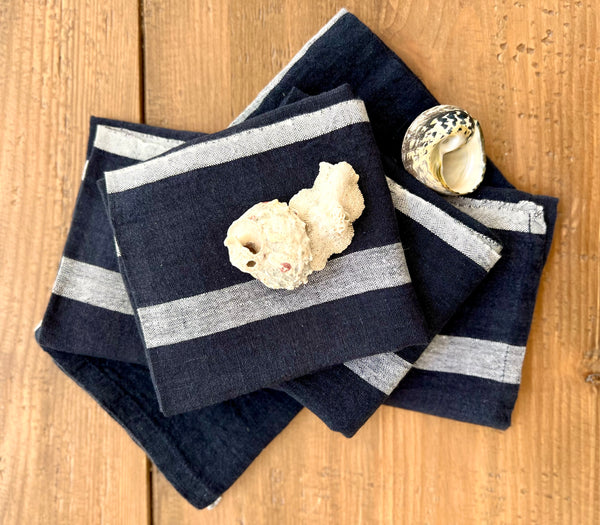 Stonewashed linen napkins in blue by caravan 