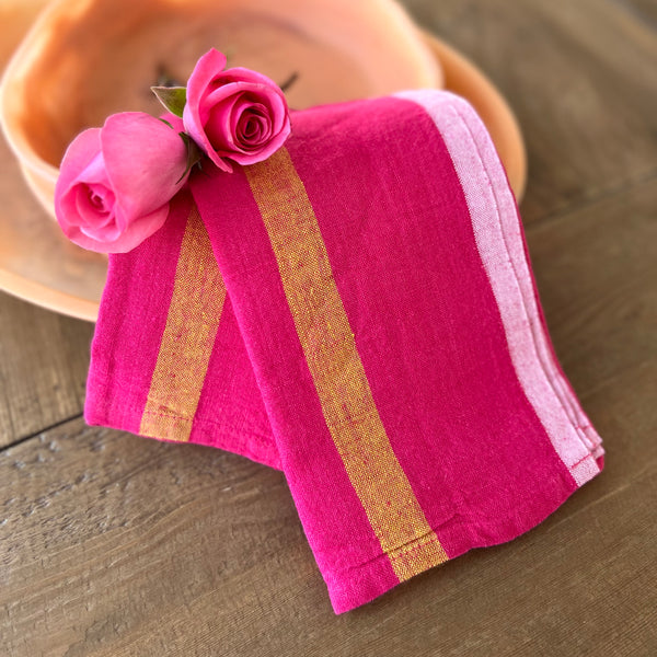 Stonewashed Linen Napkins Set of 4 in Fuchsia Pink