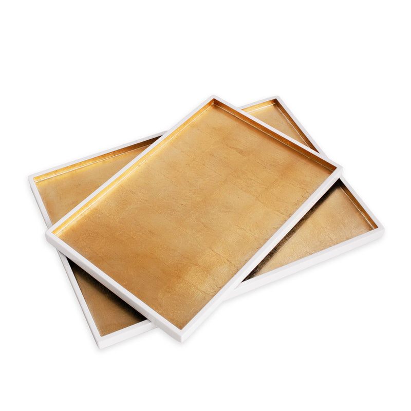Rectangular Lacquered Gold Trays Set of 2
