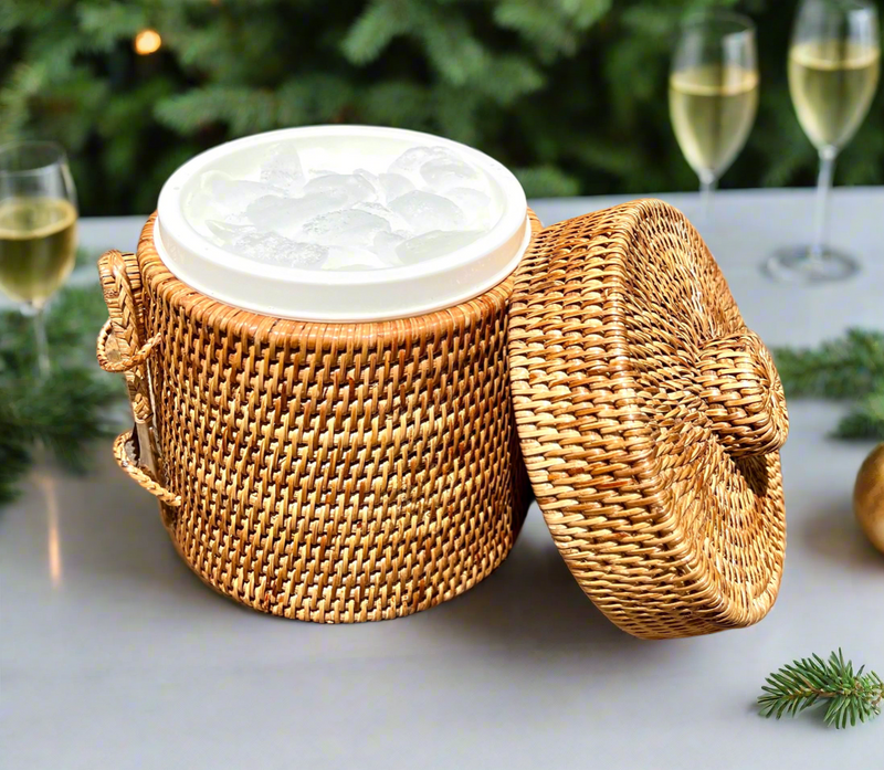 Rattan ice bucket with lid 