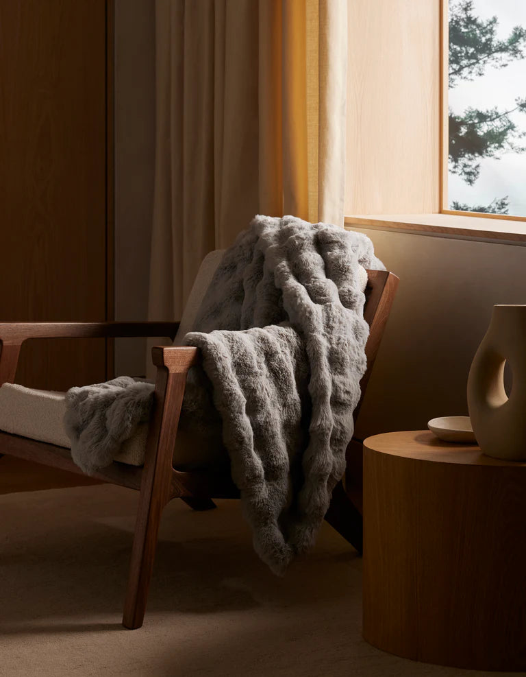 Luxe Faux Fur Bubble Throw Blanket in Gray Fox