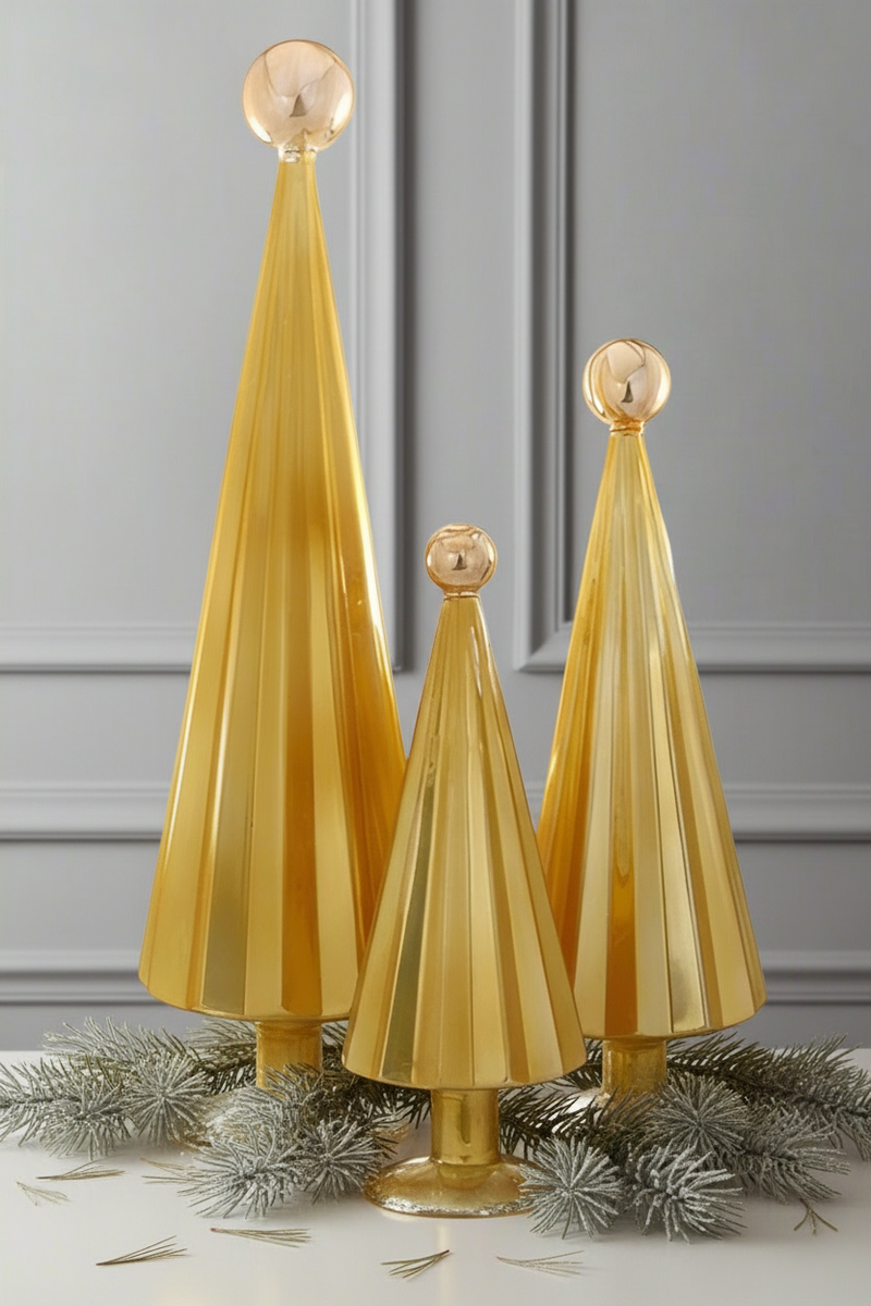 Pleated Glass Trees in Golden Yellow Set of 3