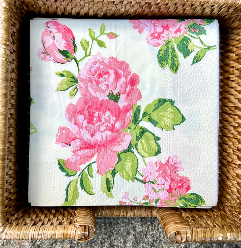 Pink Floral Peony Paper Cocktail Napkins