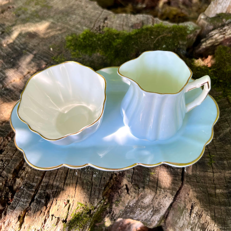 Vintage Blue Sugar and Creamer with Tray