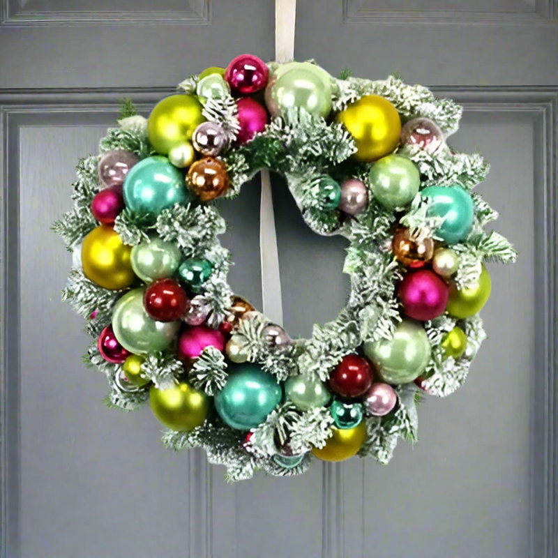 Flocked Multi Color Ball Wreath