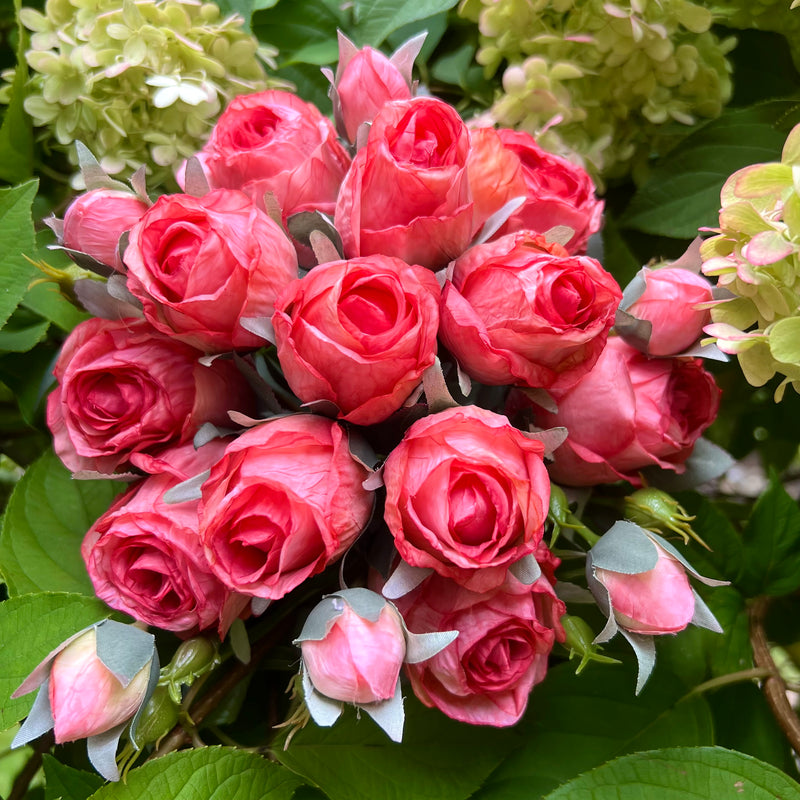 Faux Floral Roses Bundle in Autumn Coral Orange Pink