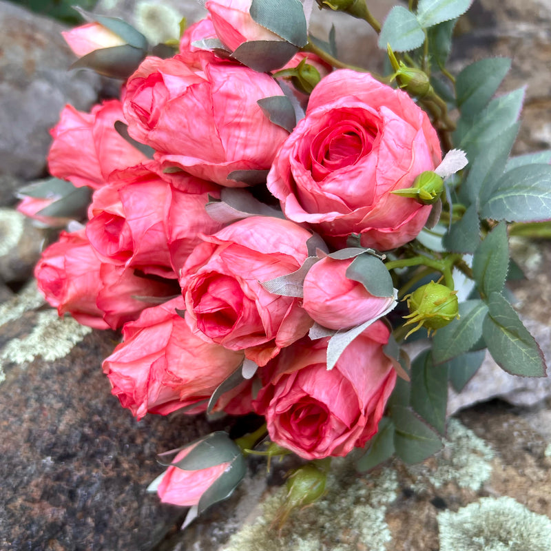 Faux Floral Roses Bundle in Autumn Coral Orange Pink