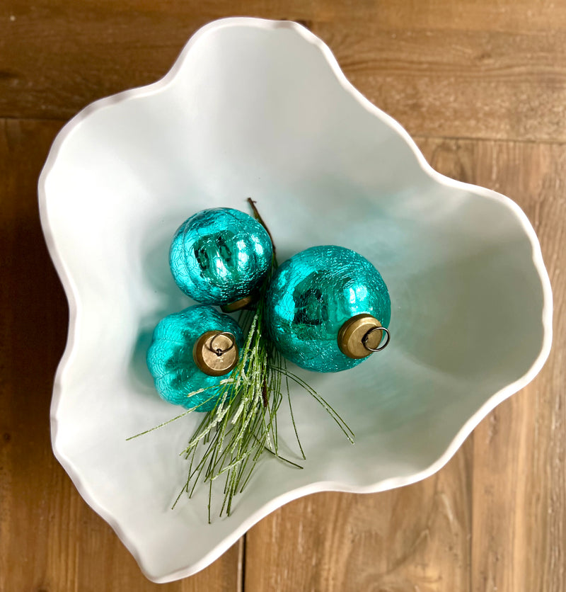 Vibrant Aqua Blue Holiday Ornament Mercury Glass Balls Set of 3