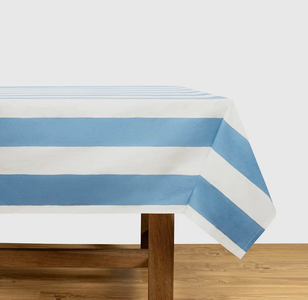 Blue and white striped tablecloth 