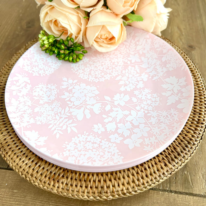 Pink Floral Plastic Party Plates Set of 12